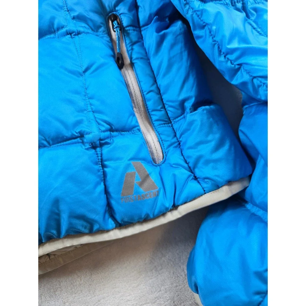 Eddie Bauer First Ascent Puffer Jacket Womens Small Blue Hood Goose Down EB800